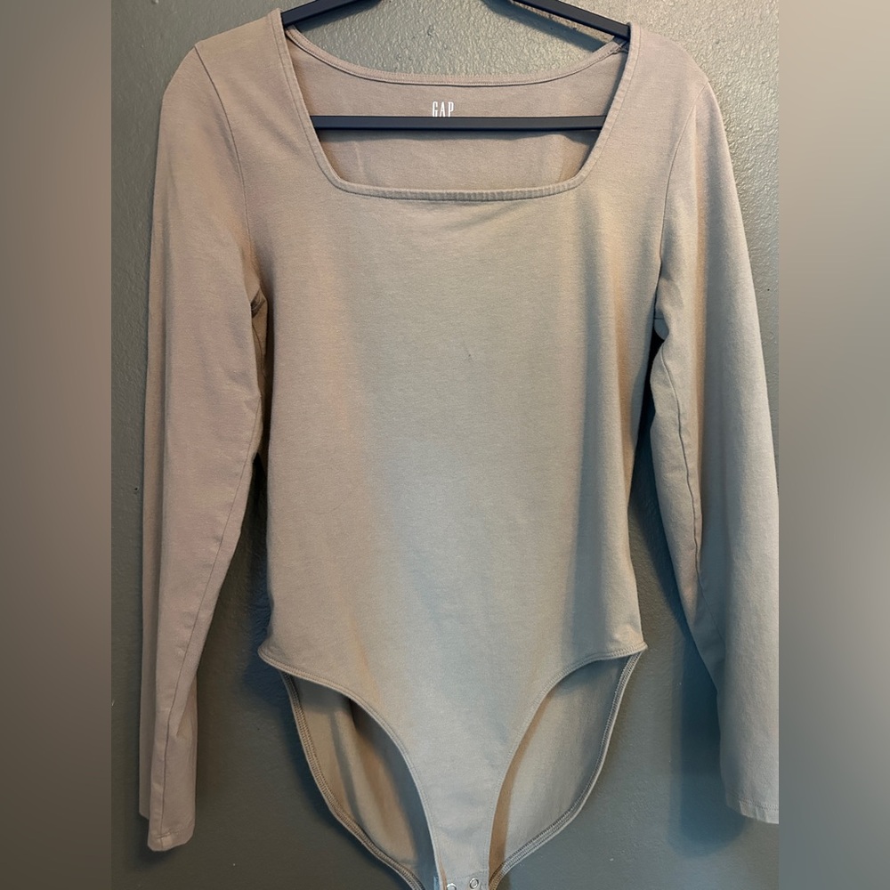 GAP Square Neck Beige Long Sleeve Body Suit Size Large